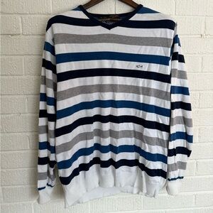 Paul & Shark Striped V-Neck Sweater in Blue and Gray